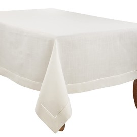 SARO LIFESTYLE Hemstitched Border Tablecloth, Ivory, 70"x180" (6300.I70180B)