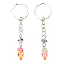 yaozeio Ice Cream Keychains Gifts for Women Teen Girls 2 Pcs Best Buds Gift Keychain for Her Friendship Birthday Gift for Friends Sisters Bestie Cute Best Friends Keychain Charms