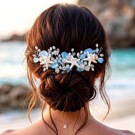 Tocados de boda con forma de estrella de mar, sirena, perlas plateadas, accesorios para el cabello de playa para mujeres y novias.