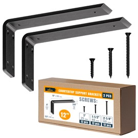 ALBO 12" Heavy Duty Countertop Support Brackets 2PCS, 600 lb 3/8" Steel – Hidden Knee-Wall Corbel | Matte Black Powder-Coated L Brackets Incl Screws & Anchors for Quartz Granite Wood Concrete Laminate