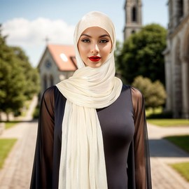 Premium Soft Shimmer Hijab Head Scarf for Islamic Muslim Hair Wraps Women Lightweight Scarves Sheer Crepe Shawl Wrap (15# white)