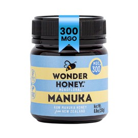 Wonder Honey Raw Manuka Honey New Zealand MGO300 (10+) Tested for 26 Markers, Traceable, Natural Soothing for Sore Throat, Cough - Aids Digestion - Triple Sealed for safety in a Protective Box (8.8oz)
