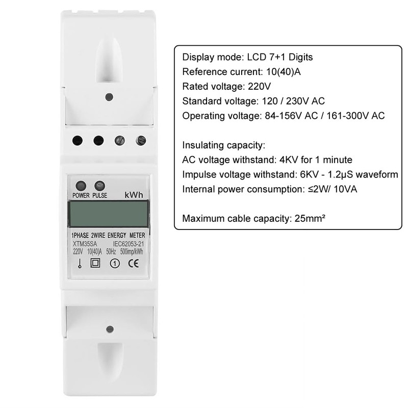 XTM35SA 10(40) A Single Phase 2P LCD Rail Counter Digital