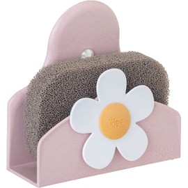 Vigar Florganic Sponge & Holder Set, Eco-Friendly, Daisy-Decorated Sponge Holder with Suction Cup and Sponge, Pink