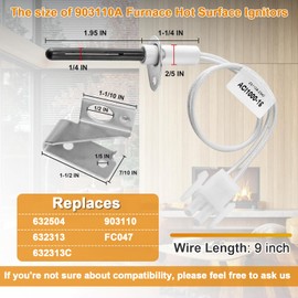 Cenipar 903110A 903110 Furnace Hot Surface Ignitors With Plug, Round Silicon Nitride Universal Hot Surface Igniter Kit Replacement for Nordyne Furnace Igniters 903110