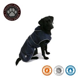 Ancol Muddy Paws All Weather Stormguard Dog Puppy Coat Navy Blue - Waterproof Pet Jacket - Fleece Lining and Chest Protector - Elasticated Neck & Leg Straps - 25 cm Length up to 43 cm Girth - XS