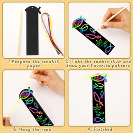 JUNEBRUSHS 30Pcs Religious Crafts for Kids, Christian Easter Rainbow Color Scratch Art Christian Bookmarks Resurrection Cross Religious Gifts for Kids Sunday School Church Bible Crafts Kits