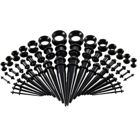 Prettyia 50pcs Expansor De Orejas Piercing De Oídos Con Juntas Tóricas Dobles Pendientes Cónicos Para Mujeres Hombres - Negro