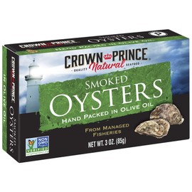 Crown Prince Natural Smoked Oysters in Pure Olive Oil, 3-Ounce Cans (Pack of 18)