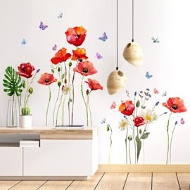 Condessacity Wall Sticker, Flower, Butterfly, Wall Sticker, Stylish, For Summer, Autumn, Plants, Room Decoration, Painting, Removable Repeatable Wallpaper Decoration
