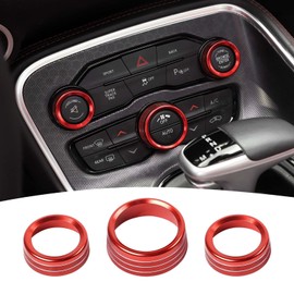 PDKLIN AC Volume Switch Knob Trim Ring Compatible with Dodge Charger 2011+/Challenger 2015+/RAM 2012-2017/Durango 2016-2022/Chrysler 300C 2011+, Aluminum Alloy Interior Accessories 3pcs, Red