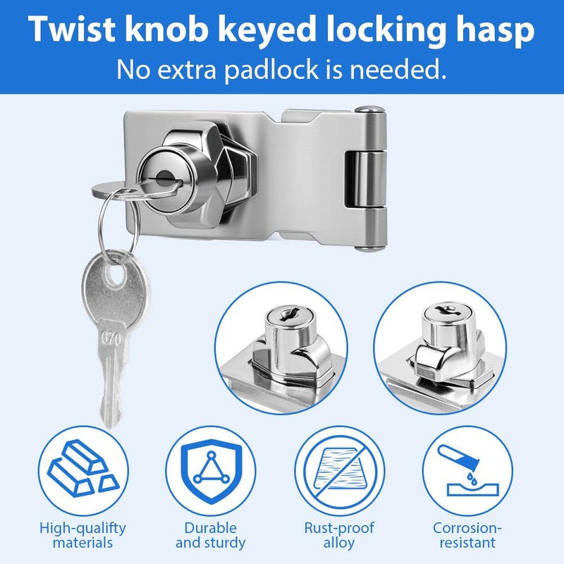 Flintronic Hasp Lockable, Safety Hasp with Screws & Lock, Drawer