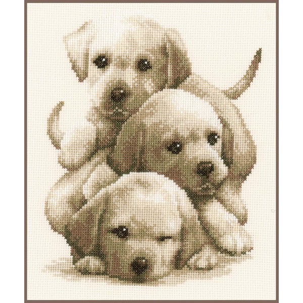Vervaco Counted Cross Stitch Kit Labrador Puppies 7.6" x 9.6"