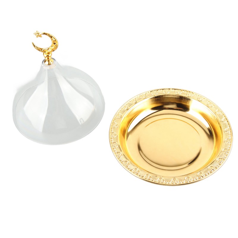Serving Plate with Dome Golden Embossed Patterns Stainless Steel Acrylic