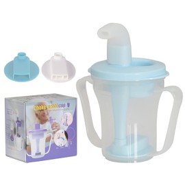 Ehucon - Taza reguladora de disfagia para problemas de deglución, taza provale de 5 cc y 10 cc para ancianos, taza de disfagia para adultos con asas (cuerpo transparente y tapa azul claro)