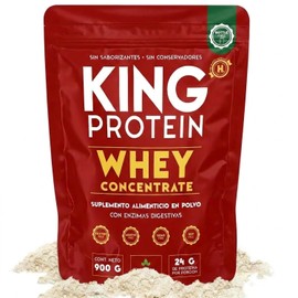 KING PROTEIN | Proteína concentrada de suero sin sabor | 24 g de proteína con BCAA | Para antes y después del entrenamiento | Baja en carbohidratos, sin conservadores, soya ni gluten | 900g, 30 raciones