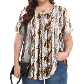 PEVRL Womens Plus Size Tops Summer Shirts Tunic Short Sleeve Crew Neck Loose Fit Blouse Brown Dyeing 3X