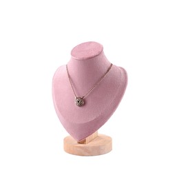 TINGSING Velvet Necklace Display Stand Jewelry Bust Display Stands with Wood Base Mannequin Necklace Pendant Chain Holder Organizer for Jewelry Showcase, Boutiques, Trade Show,Small,Pink
