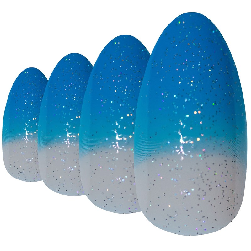 Bling Stilett False Nail Acrylic Blue Medium Tips UK