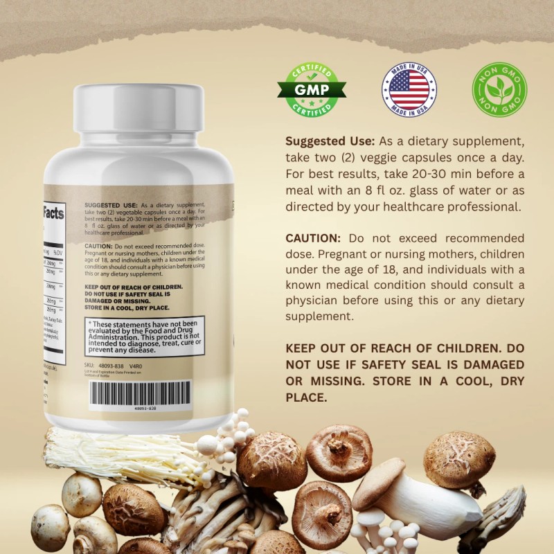 Pelican Vitamins PureFungi Complex- Brain & Immune Support- 60 Capsules