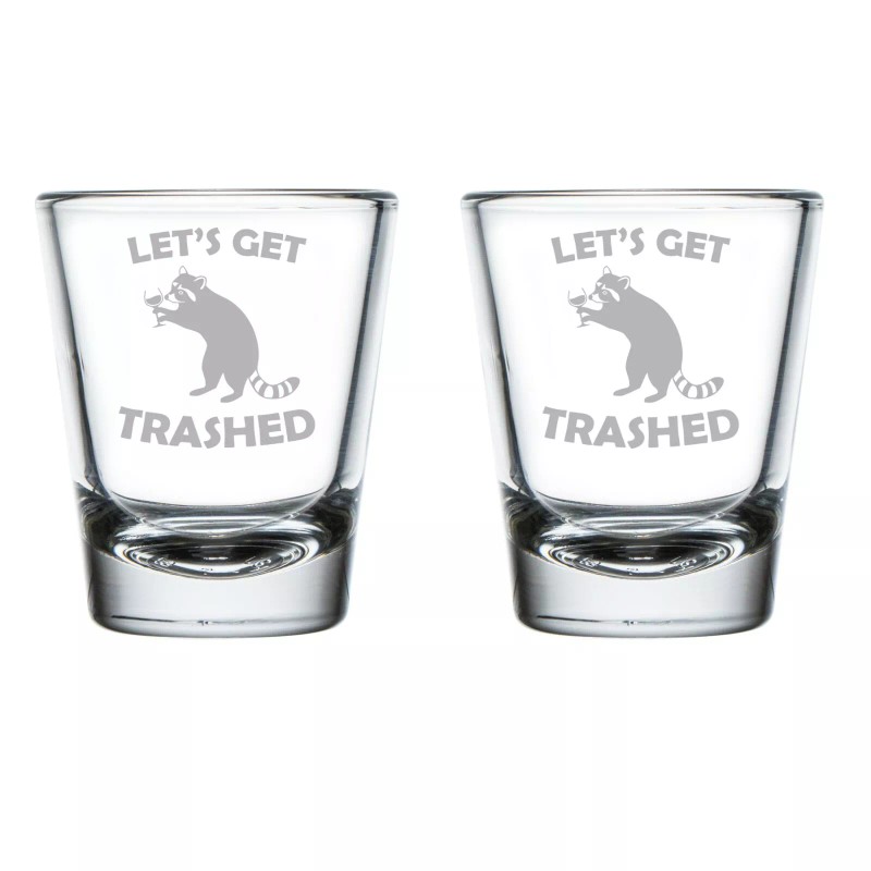 MIP Set of 2 Shot Glasses Glass Let's Get Trashed