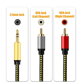 RCA Cable, 3.5mm Male to 2RCA Male Stereo Audio Adapter Cable Nylon Braided AUX RCA Y Cord for Smartphones, MP3, Tablets, Speakers, HDTV and More (2M/6Ft)