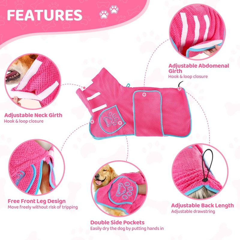 SlowTon Dog Bathrobe - Super Absorbent Microfiber Pet Fast Drying