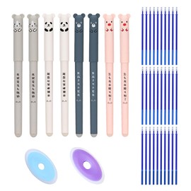 YHUIKXIN Erasable Ballpoint Pen, Pack of 8 Rollerball Pens, Erasable 0.35 mm Cartoon Erasable Pen with 30 Refills and 2 Erasers, Gel Pens for Children, Students, School, Office (Blue)