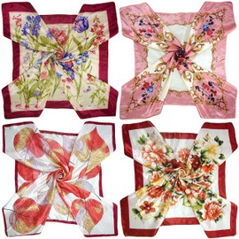 LilMents 4 Mixed Designs Large 90 × 90cm Square Satin Womens Neck Head Scarf Scarves Set (Set Y8)