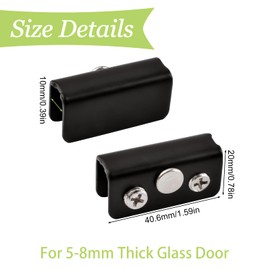 UFURMATE Non Magnetic Latch Clamp, 8Pcs Stainless Steel Adjustable Frameless Glass Clips Rectangular Magnetic Door Touch Clamps Glass Cabinet Latch Clamp for 5-8mm Thick Glass Door (Black)