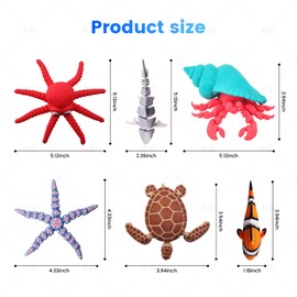 6pcs 3D Printed Ocean Animals,Articulated Marine Creatures – Shark, Turtle, Octopus, Clownfish, Neptune, Hermit Crab,Poseable 3D Printed Toys for Decor & Gifts