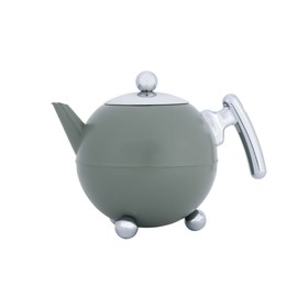 bredemeijer Bella Ronde Double Walled Teapot, 1.2-Liter Green Satin Finish with Chromium Accents