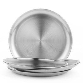 Rutian 4-Piece 9" Stainless Steel Plates, Metal Round Dinner Dishes for Adults, Reusable and Dishwasher Safe, Serving Camping Salad Plate for Home, Outdoor Camping, Snack and BBQ