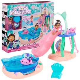 Gabby's Dollhouse, Purrific Pool Party Playset with Gabby and Meerkitty Figure with Colour Changing Mermaid Fin and Bath Accessories, Suitable for Ages 3+