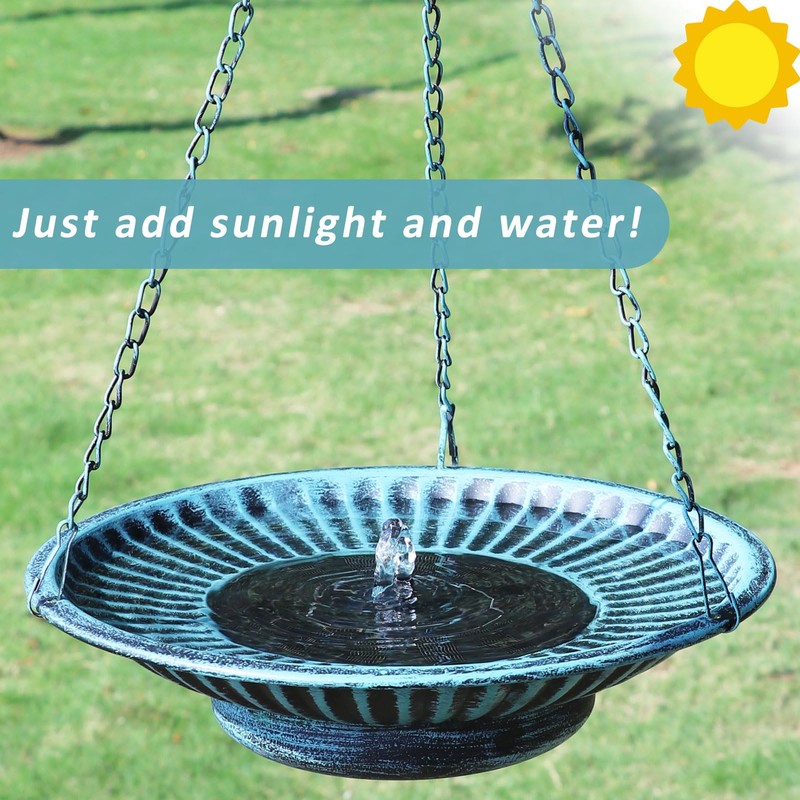 12.3" Hanging Bird Bath with Solar Fountain Bird Bath Bubbler，Birdbath
