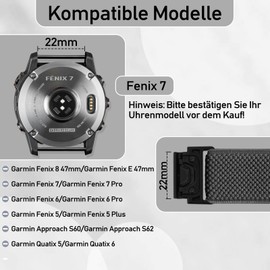TumCez 22 mm QuickFit Bracelet for Garmin Fenix 8 47 mm/Fenix E 47 mm/Fenix 7/Fenix 7 Pro/Fenix 6/6 Pro/Fenix 5/5 Plus/Epix Gen 2 Wristband, Elastic Nylon Replacement Strap for Approach S62/S60