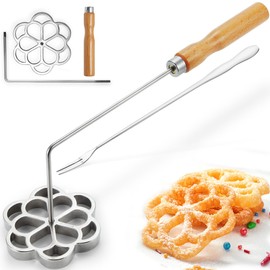 MUMSUNG Bunuelos Mold with Handle, 304 Stainless steel Rosette Maker with Long Fork- 4" Molde Para Buñuelos de Viento Moldes Mexicanos, Rosette Mold Tools Set for Kitchen Cooking