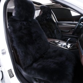 AOGELAN Fluffy Sheepskin Car Seat Cover, Fuzzy Long Wool Front Vehicle Cushion, Universal Fits Most Vehicle SUV Truck Minivan, Airbag Compatible (Dark Red)