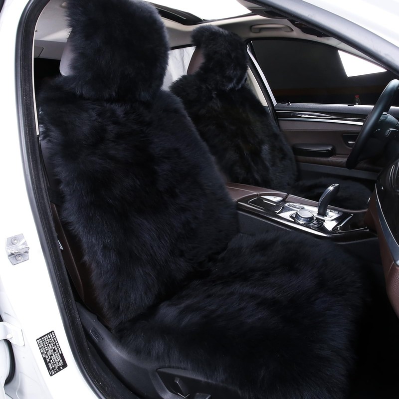 AOGELAN Fluffy Sheepskin Car Seat Cover, Fuzzy Long Wool Front