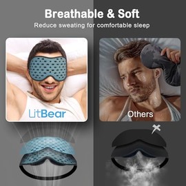 LitBear Breathable Sleep Mask, 3D Eye Mak Sleep for Side Sleepers Women Men, Light Blocking Sleeping Mask with Adjustable Strap, Soft Lightweight Eye 