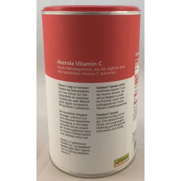Sanatura Acerola - 3 x 175 g Acerola Powder - Natural Vitamin C High Dose - From Acerola Cherry - Easy to Use - Very Economical - Vegan