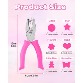 6 Pack Pink Craft Hole Punchers Set - 1/4", 3/16", 5/16" Single Hole Punch for Paper & Scrapbooking | Heart, Flower, Star, Circle, Butterfly, Bear Shapes | Mini Hole Punch for Crafts DIY
