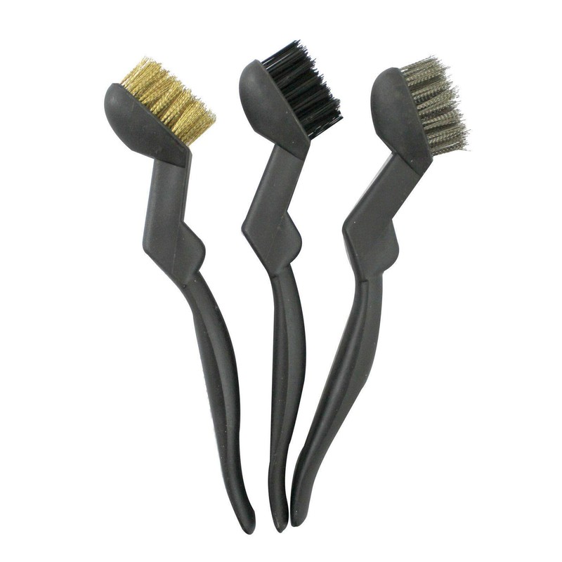 3x MINI STAINLESS STEEL BRASS WIRE BRISTLE BRUSH RUST REMOVAL
