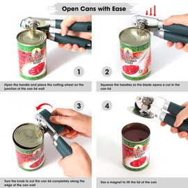 Beneno Can Opener Manual with Magnet and Sharp Blade Smooth Edge, Handheld Openers with Big Effort-Saving Knob, Can Opener with Multifunctional Bottles Opener, Green