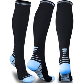 Thoxcare Compression Socks for Women & Men, Graduated 20-30 mmHg Knee High Circulation Stocking - Best Support for Running Sport Travel Medical Nurse, 1Pair-Black/Blue, Large-X-Large