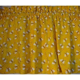 Valance Bumble Bee on Yellow Background Custom Made Window Treatment Topper