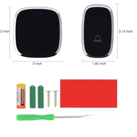 Timbre Inalámbrico, 1 Transmisor y 1 Receptor, Timbres para puertas Volumen Ajustable Alcance a 280m con 36 Melodías, 4 Niveles de Volumen y LED Indicador para Oficina, Hotel, Casa (Negro)