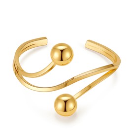 ENSKEFEN Round Teardrop Cuff Bracelets for Women Trendy Double Balls Open Bangle Bracelet Wave Wire Cuff Bangles Adjustable Arm Cuffs