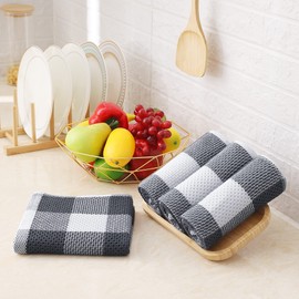 smiry 100% Cotton Kitchen Towels, 13" x 28", 4 Pack Waffle Weave Dish Cloths, Super Soft Dish Towels, Absorbent Quick Drying Tea Towels, Dark Grey&White