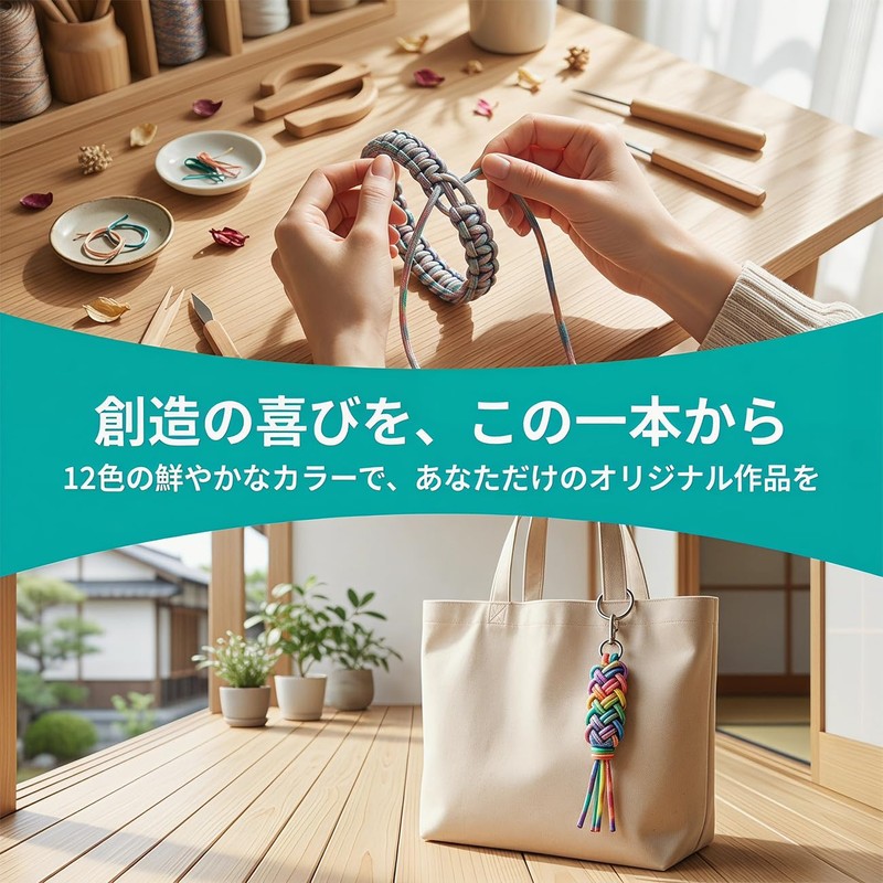 AMELIYA パラコード 4mm 3m×12 本 ポリエステル 12 色セット 7 芯構造